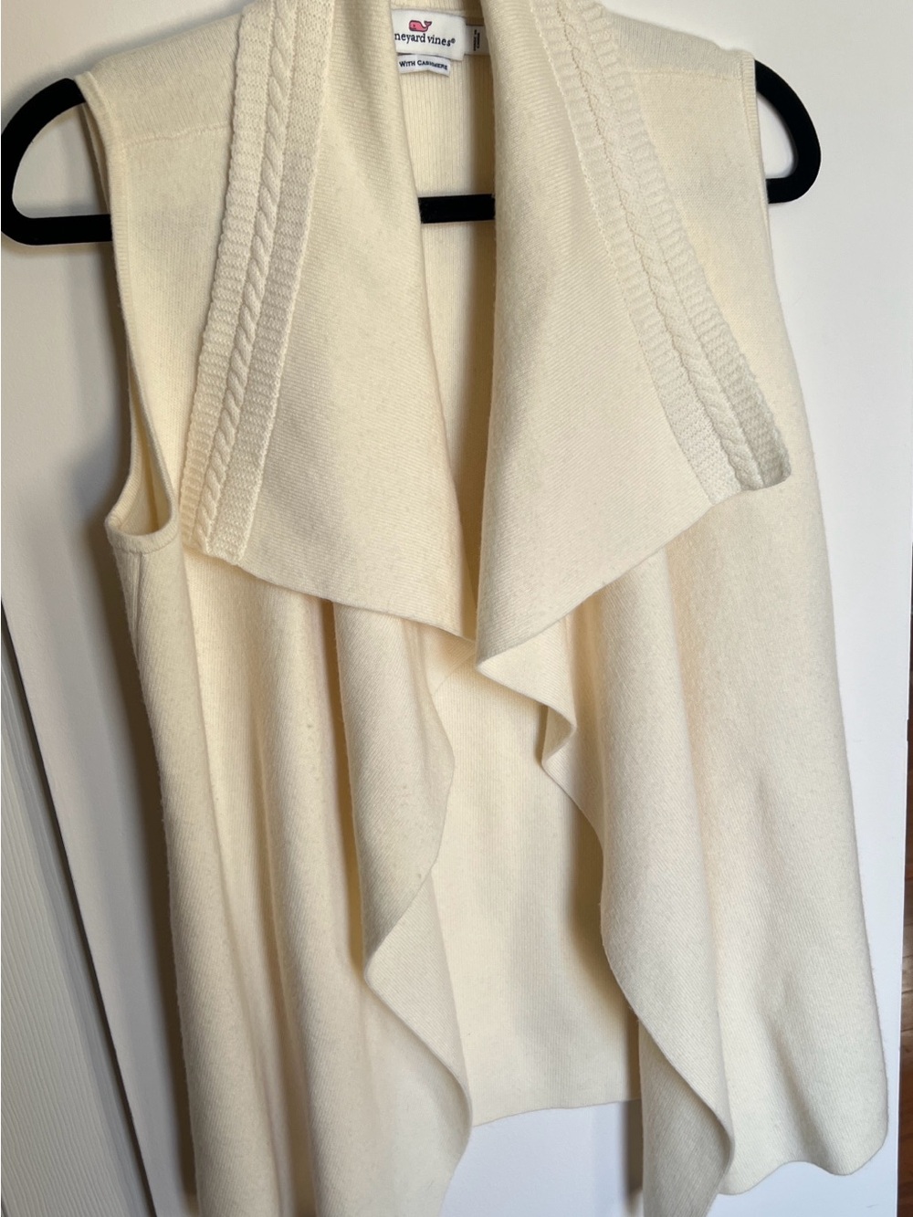 Vineyard Vines Ivory Open-Front Draped Knit sleeveless cardigan